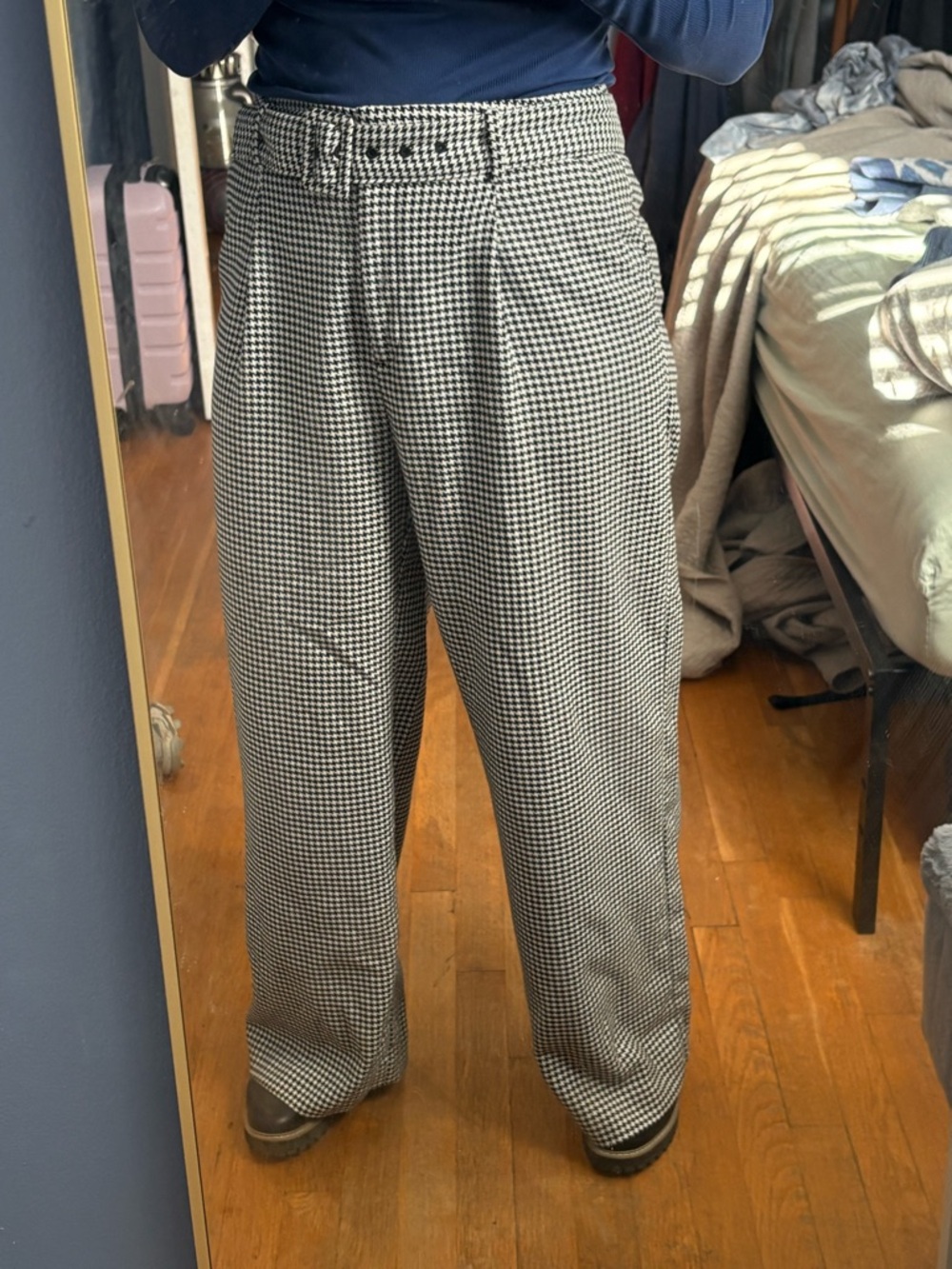 Wide Leg Houndstooth Pants - Black & White